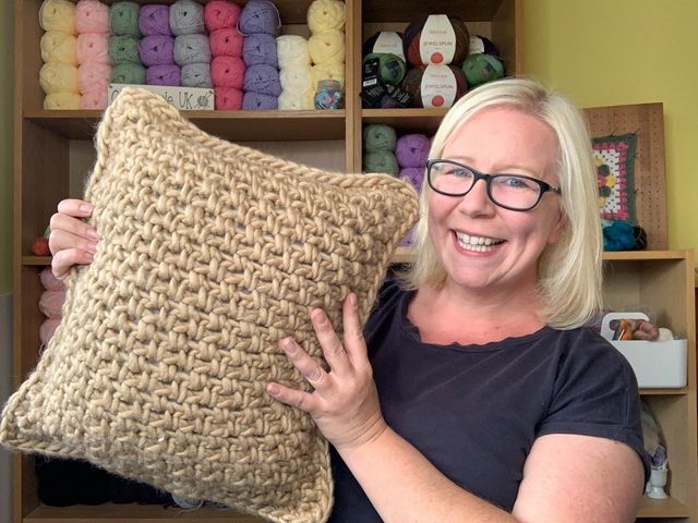 Chunky yarn shop pillow cover